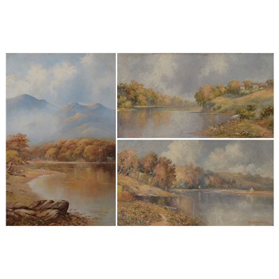 Lot 464 - W G Armstrong, a pair of riverscapes and a lake and mountainscape.