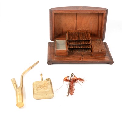 Lot 121 - A sepentine lighthouse lamp, sepentine barometer, ships wheel lamp and cigarette box.
