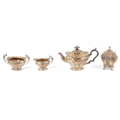 Lot 235 - Edwardian three-piece silver teaset, Barker Brothers, Birmingham 1901, and a silver caddy box.