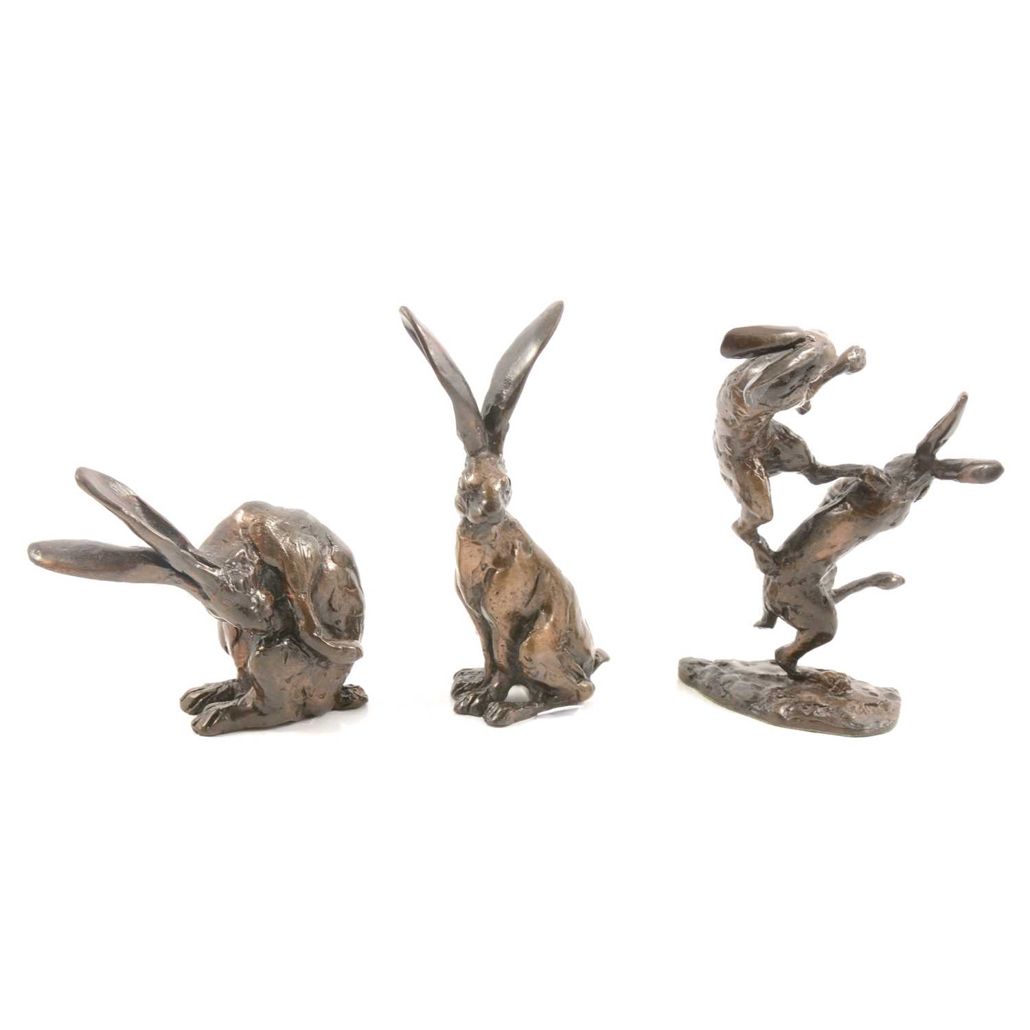 Lot 120 - Paul Jenkins, three cast bronze models of Hares