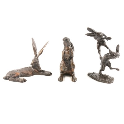 Lot 131 - Paul Jenkins, three cast bronze models of Hares