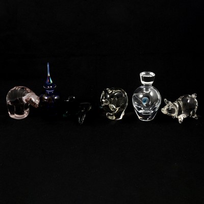 Lot 48 - Eleven Wedgwood and Langham Glass House glass animals, and four glass scent bottles.