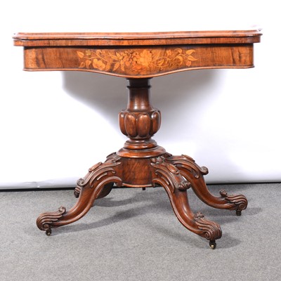 Lot 367 - Victorian figured walnut and marquetry card table