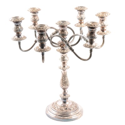 Lot 190 - Silver plated seven light candelabra