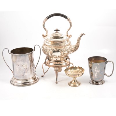 Lot 167 - Victorian silver plated kettle on stand and other silver plated wares