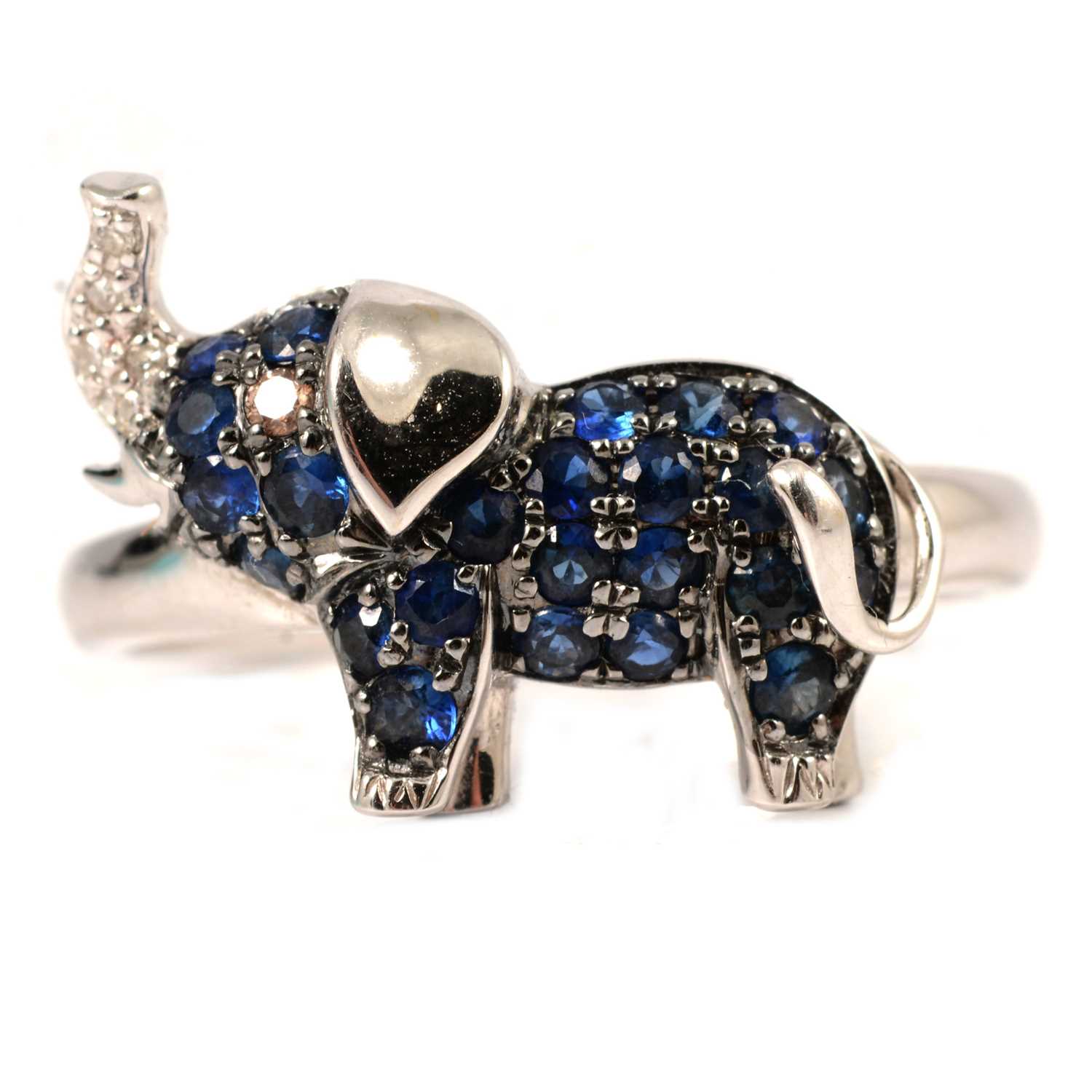 Lot 52 - Effy - a sapphire and diamond elephant ring.