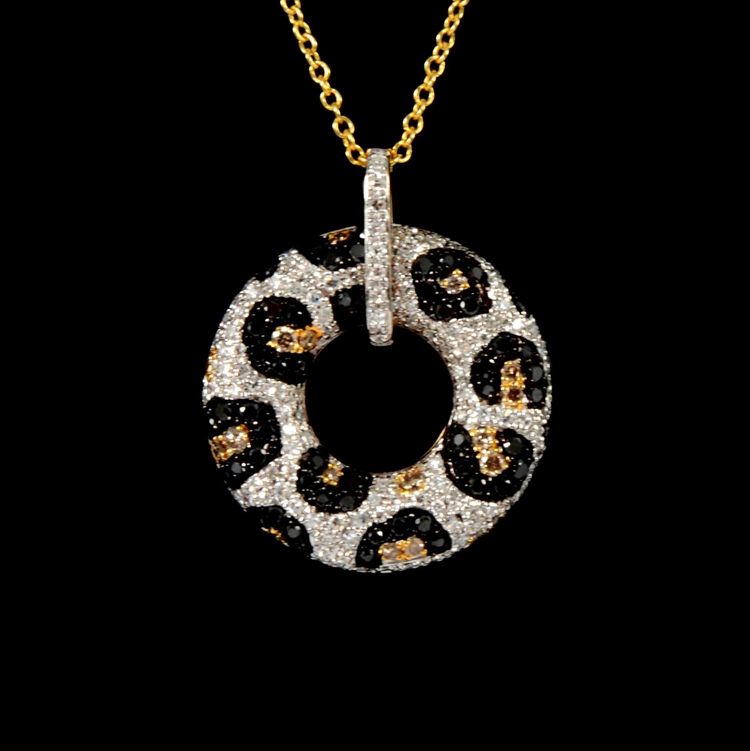 Lot 210 - Effy - a black and white diamond garland pendant. and chain.