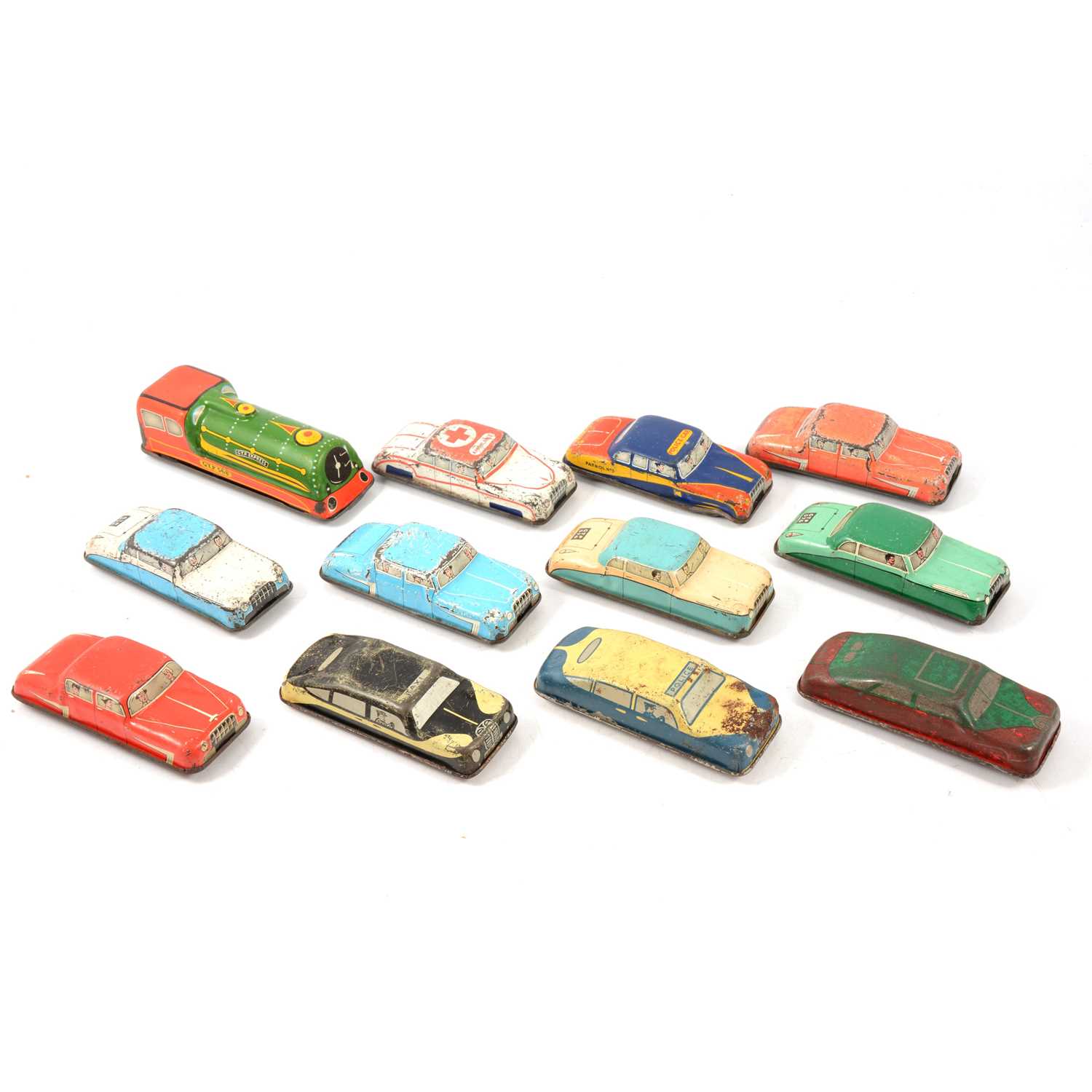 Lot 249 - Twelve Glamorgan tin-plate toy cars and trains