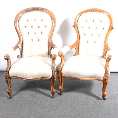 Lot 91 - Victorian walnut hoop-back armchair, and a simialr chair
