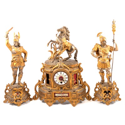 Lot 162 - 19th Century spelter and part gilt clock garniture