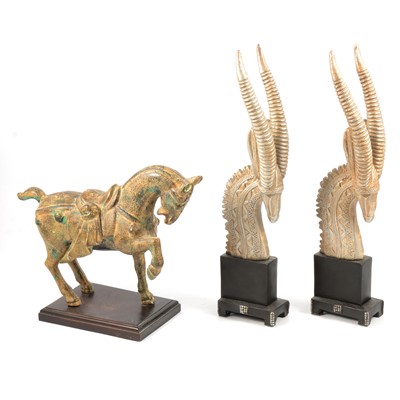 Lot 111 - Pair of resin models, recumbent lions and other models