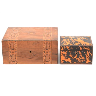 Lot 117 - Simulated tortoiseshell box and a parquetry inlaid box