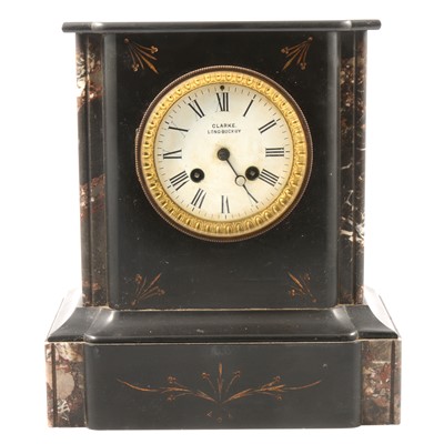 Lot 134 - Victorian slate and marble mantel clock,...