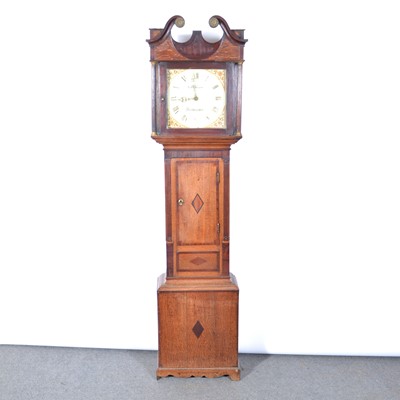 Lot 504 - Oak mahogany longcase clock, hood with a...