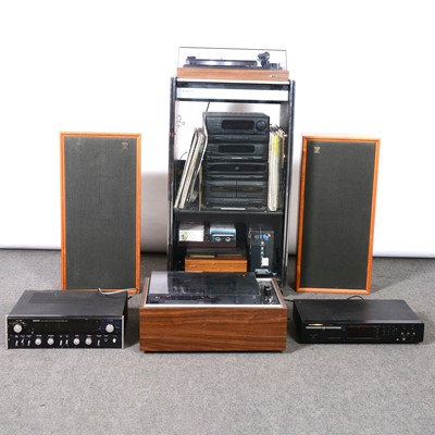 Lot 123 - Trio turntable, pair of Jordan Watts speakers, and other audio equipment