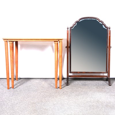 Lot 114 - Georgian style mahogany toilet mirror, and a nest of two teak tables