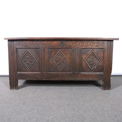 Lot 58 - Carved oak coffer, 18th century and later