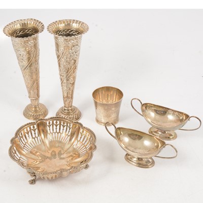 Lot 296 - Pair of silver spill vases, bonbon dish, etc.