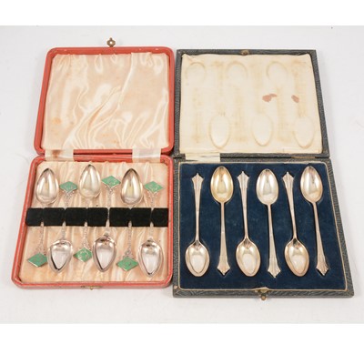 Lot 284 - Two sets of six silver coffee spoons