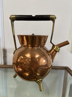 Lot 155 - Aesthetic Movement spirit kettle on stand, designed by Dr. Christopher Dresser for Benham and Froud