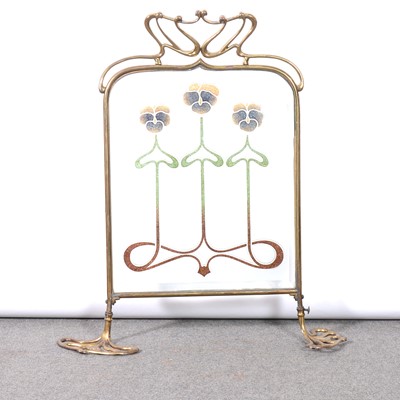 Lot 29 - Art Nouveau brass and glass firescreen