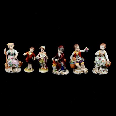 Lot 32 - Four Sitzendorf figures and two other figures.