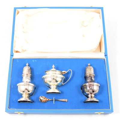 Lot 254 - Silver three-piece condiments set, Garrard & Co Ltd, Birmingham 1990.