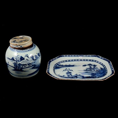 Lot 24 - Chinese export porcelain meat plate and a funerary jar