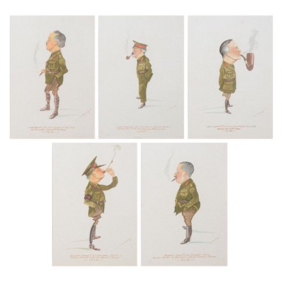 Lot 478 - C Hunt, five caricatures of WW1 army officers.