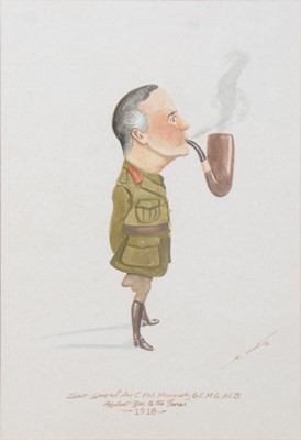 Lot 478 - C Hunt, five caricatures of WW1 army officers.