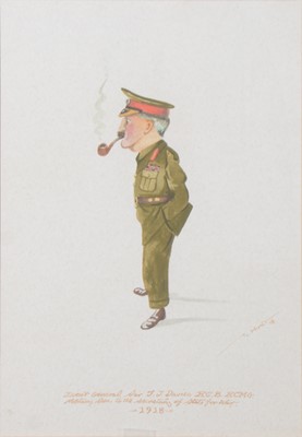 Lot 478 - C Hunt, five caricatures of WW1 army officers.