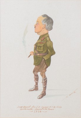 Lot 478 - C Hunt, five caricatures of WW1 army officers.