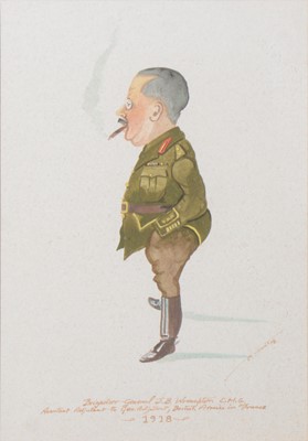 Lot 478 - C Hunt, five caricatures of WW1 army officers.