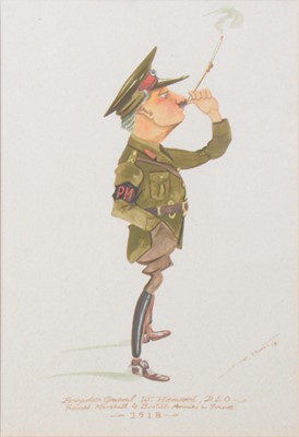 Lot 478 - C Hunt, five caricatures of WW1 army officers.