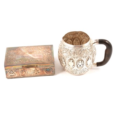 Lot 234 - Military interest - Malaysian white metal cigar box and mug.