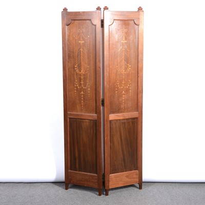 Lot 590 - Edwardian walnut occasional table and a inlaid mahogany folding screen