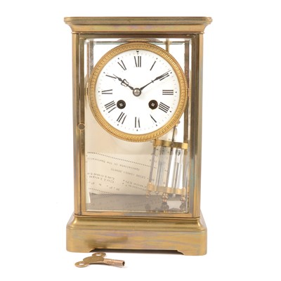 Lot 138 - Brass framed "four glass" mantel clock