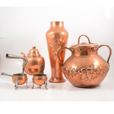 Lot 235A - WMF, coppered vase, a large Arts and Crafts copper pot and cover, and a Swedish copper tea set