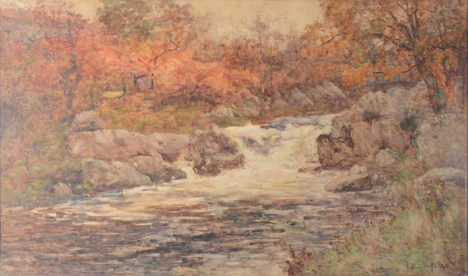 Lot 378 - F W Longshaw, River in woodland