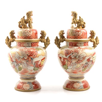 Lot 68 - Pair of Satsuma urn-shape covered vases