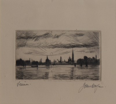 Lot 333 - Venice pen and ink drawing and other prints