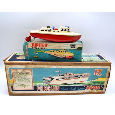 Lot 1030 - Sutcliffe tin-plate model 'Jupiter' pilot cruiser; Penguin 17 inch motor boat 'Avon', both boxed.