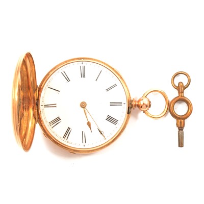 Lot 281 - A yellow metal full hunter pocket watch.