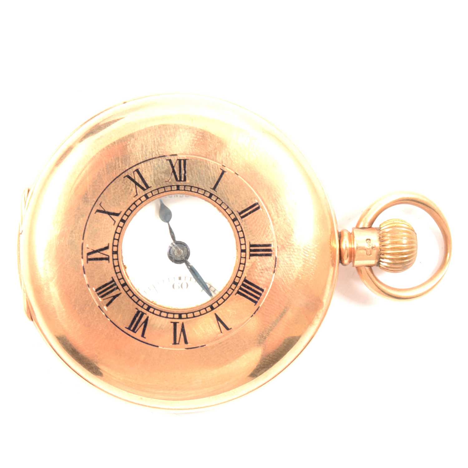 Lot 284 - J W Benson, London - a 9 carat yellow gold half hunter pocket watch.