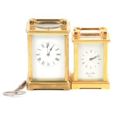 Lot 126 - Carriage clock, brass, rectangular enamelled...