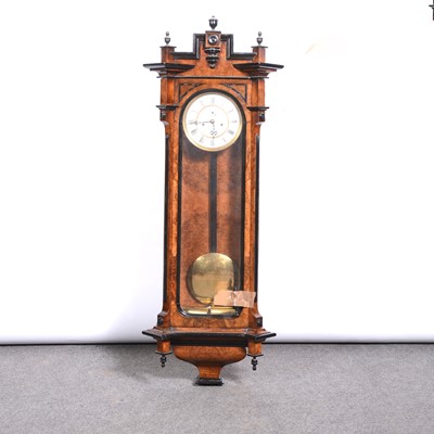 Lot 341 - Vienna wall clock, walnut case, turned finials,...