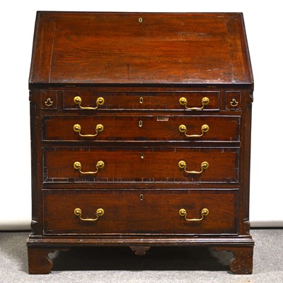 Lot 350 - George III oak and mahogany bureau