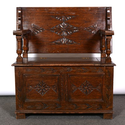 Lot 365 - Oak monk's bench, circa.1910, rectangular...