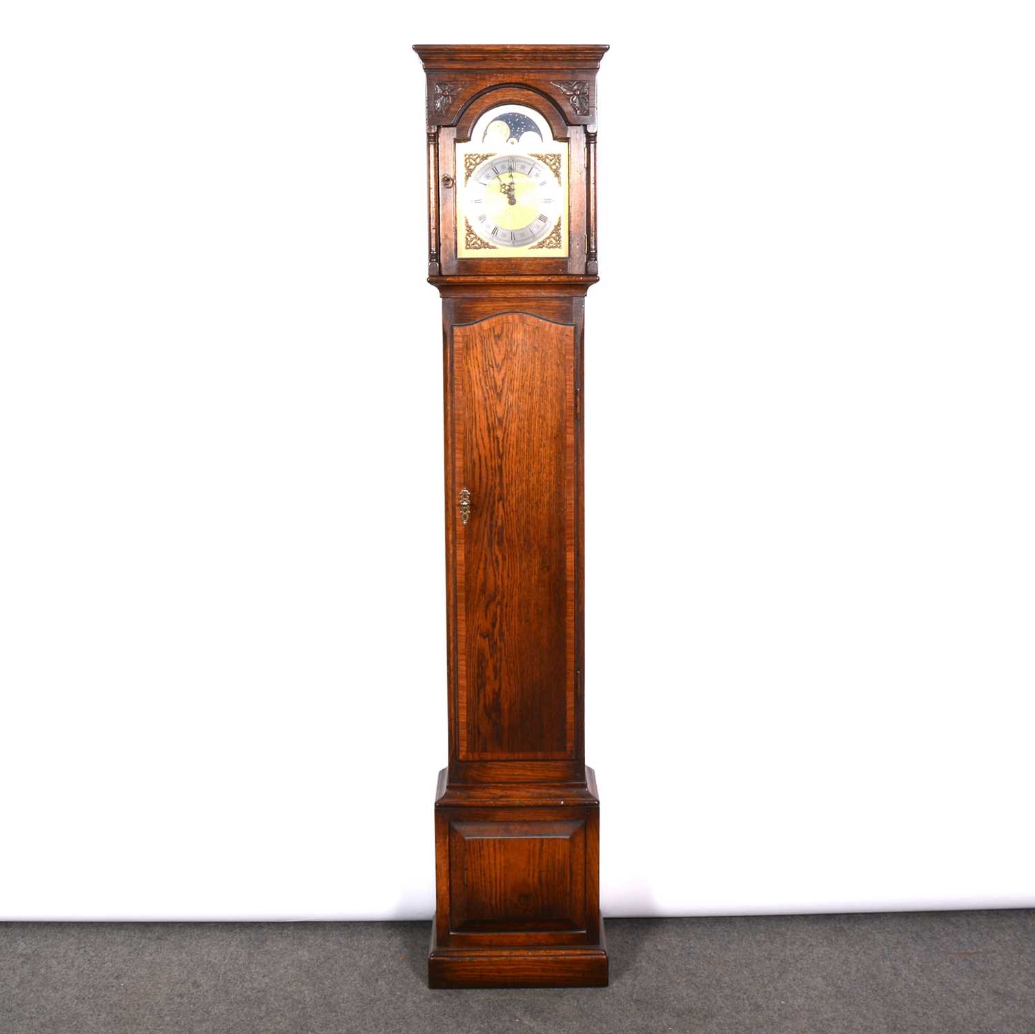 Lot 374 - Reproduction oak grandmother clock