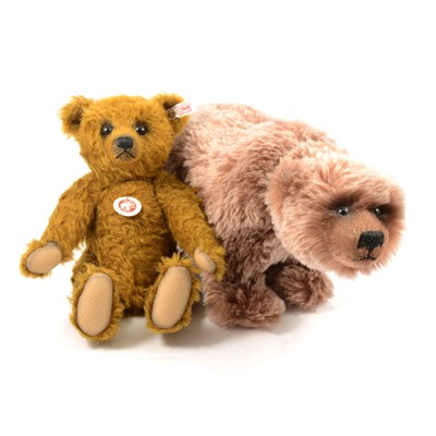 Lot 122 - Two Modern Steiff Including Grizzly bear and dark golden jointed teddy bear.